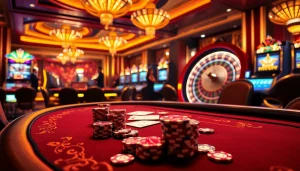 Win big with BL555 at an extravagant casino featuring poker tables and vibrant slot machines.