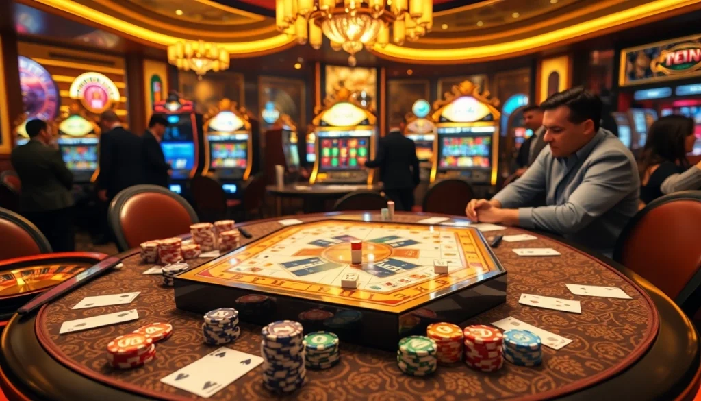 Experience the thrill of רמיקוב אונליין with engaged players at a luxurious casino table.