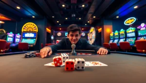 Engage in the registration process at OKFUN with casino elements like poker chips and vibrant cards.