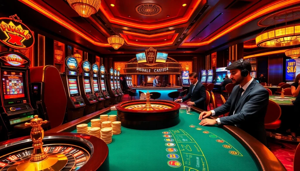 Experience luxury gaming at FIVE88 with vibrant slots, roulette, and focused players in an upscale casino atmosphere.