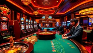Experience luxury gaming at FIVE88 with vibrant slots, roulette, and focused players in an upscale casino atmosphere.