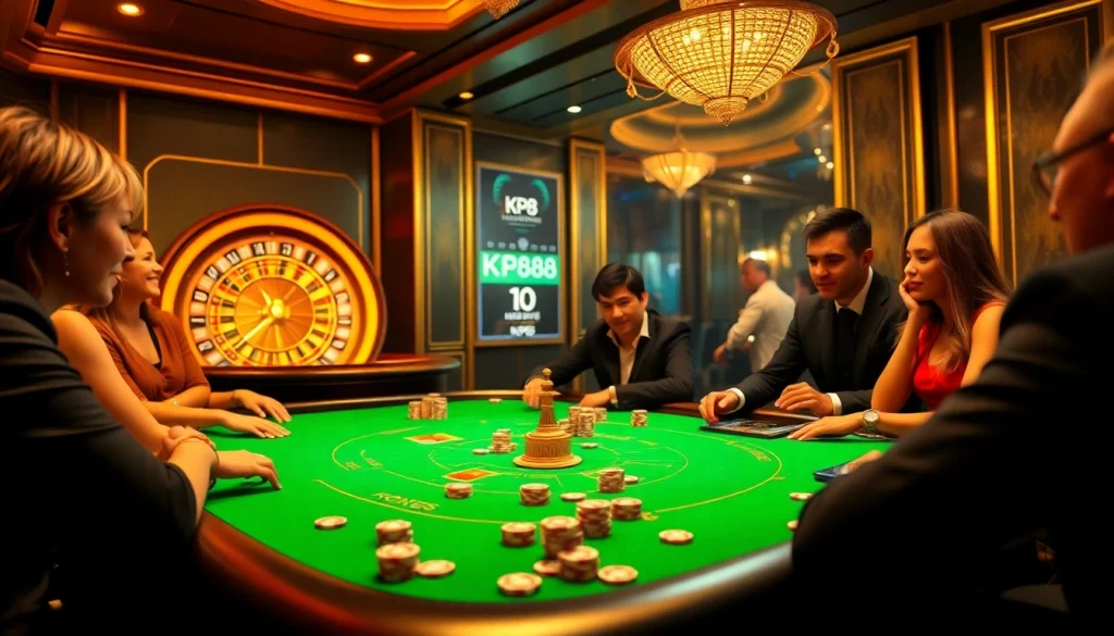 Exciting poker game scene at KP88 casino highlighting thrilling moments and vibrant atmosphere.