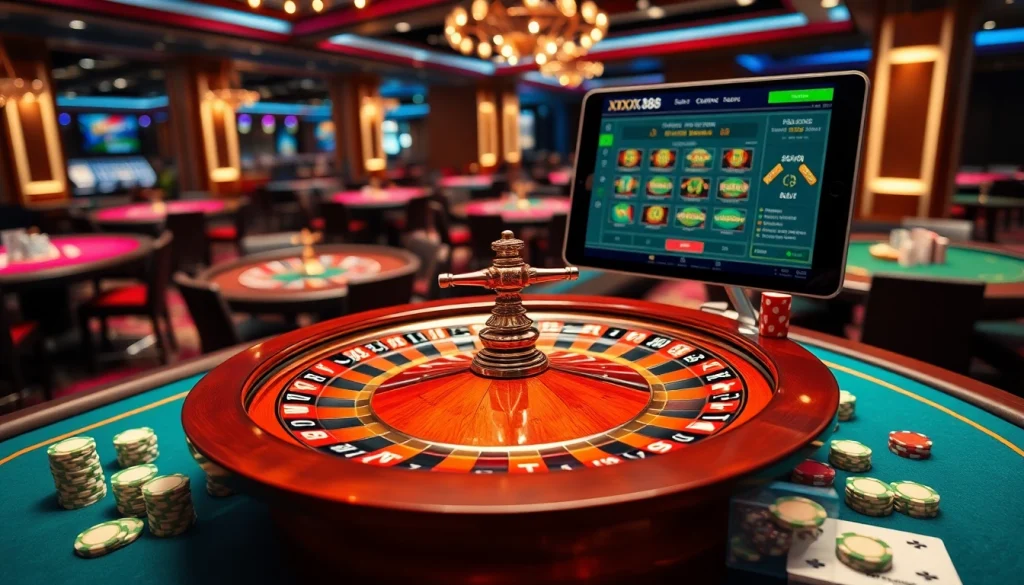 Players strategizing with xx88 poker chips at a glamorous casino table.