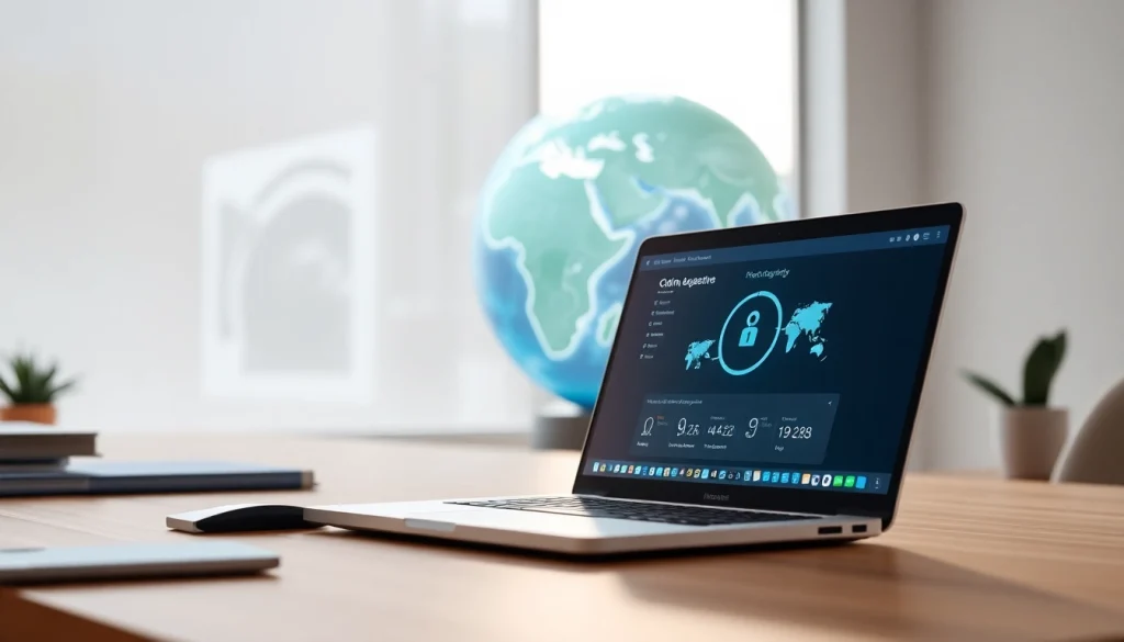 快连下载 application displayed on a modern laptop in a secure, private workspace.