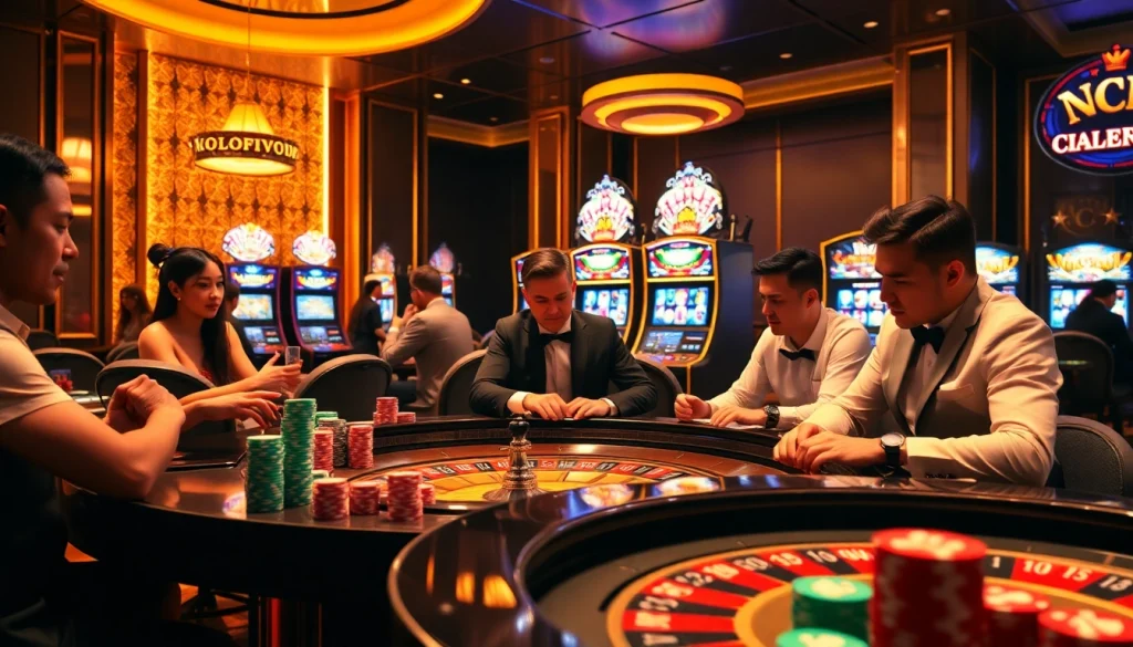 LC88 casino scene showcasing a vibrant roulette table and excited players.