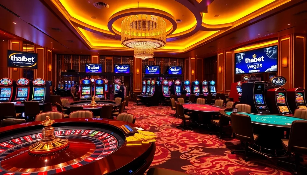 Engaged gamblers enjoying various games at https://thabet.vegas/ casino, showcasing excitement and luxury.