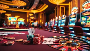 Experience thrilling gameplay at https://bong88.casa/ with vibrant casino elements like poker chips and a roulette wheel.