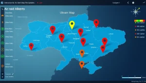 Real-time map displaying карта повітряних тривог україни сьогодні with alerts and safe zones.