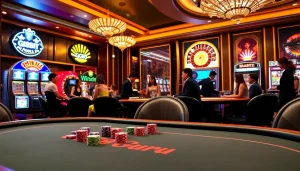 Exciting casino scene showcasing GG88 guru offerings with poker, roulette, and slot machines.