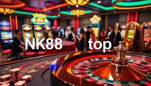 Exciting scene of professional gamblers enjoying games at NK88 top casino.