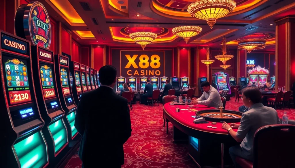 X88 CASINO vibrant slot machines and table games create an exciting gambling atmosphere.