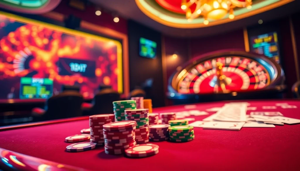 Experience the thrill of HDBET as players engage with colorful poker chips and cards at a luxury casino table.