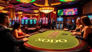 SODO Casino's vibrant poker table scene showcasing excitement and luxury in gambling.