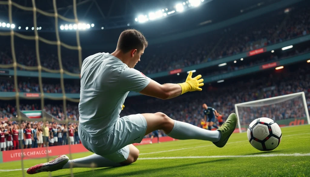 เรอัลมาดริด goalkeeper executing a spectacular save in an action-packed match.
