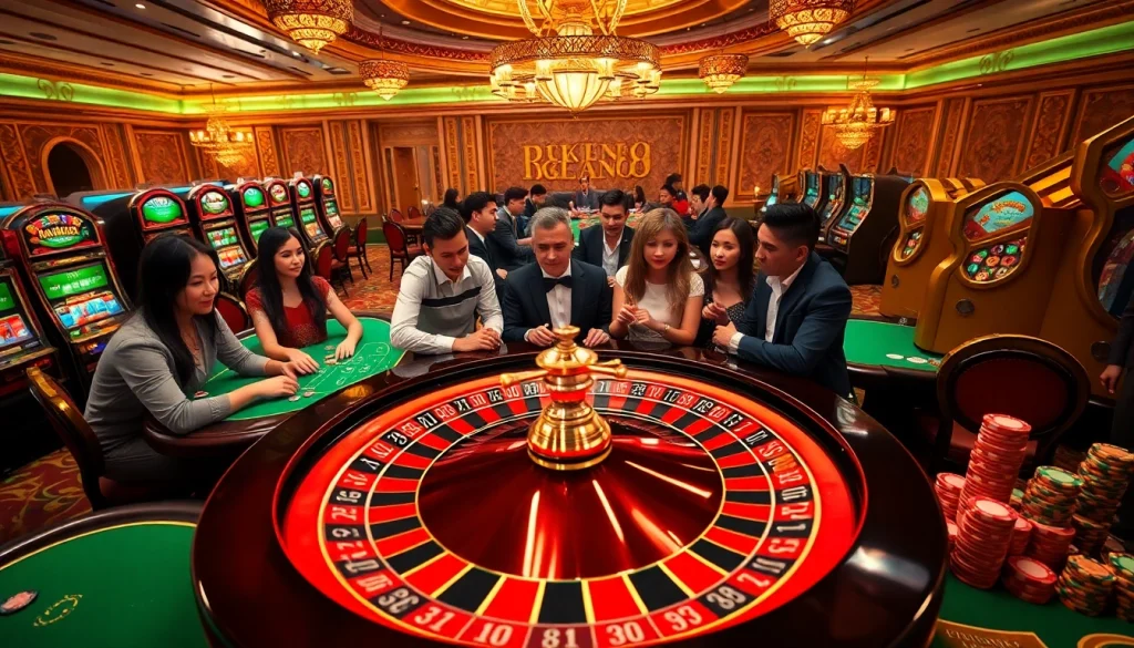 Experience the thrill of RR88 casino with vibrant tables, roulette wheels, and exciting games.