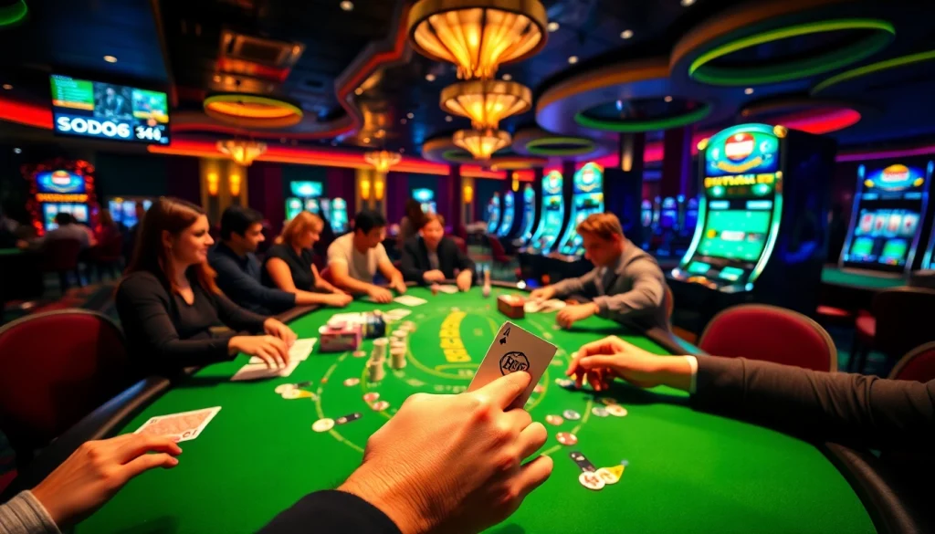 SODO66 players strategizing during a thrilling poker game in an upscale casino environment.