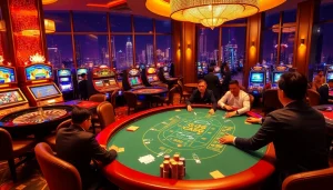 Exciting gameplay at gg88 casino with vibrant games, poker table, and lively atmosphere.