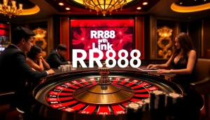 Experience the excitement of RR88 link at a luxurious casino with poker chips and a roulette wheel.