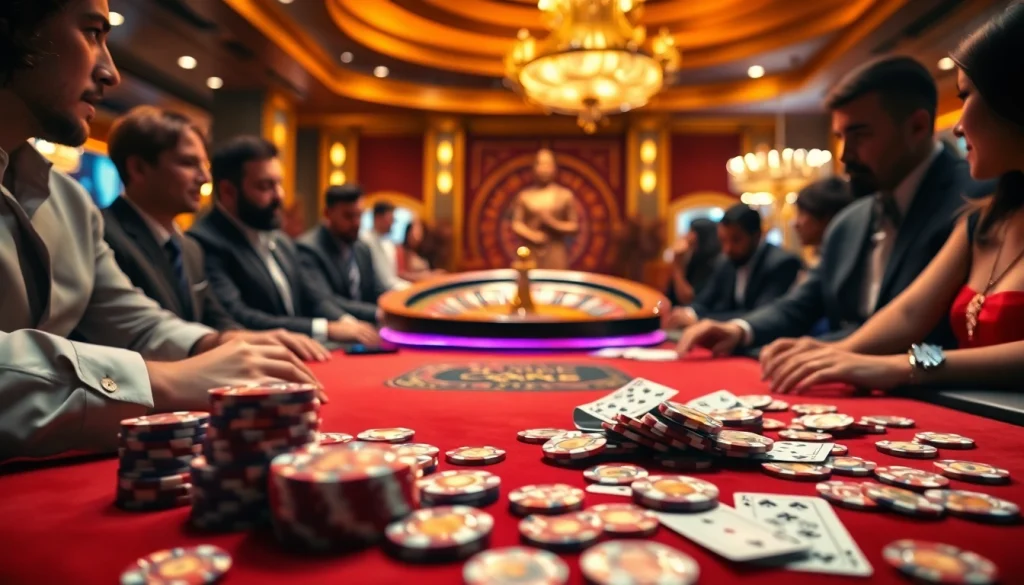 IWIN casino scene featuring vibrant poker action with luxurious decor and excitement.