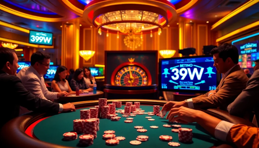 Exciting gameplay at 399W casino, featuring poker chips and a spinning roulette wheel.