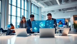 A diverse team collaborating at an AI automation agency in UK, showcasing teamwork and innovation.