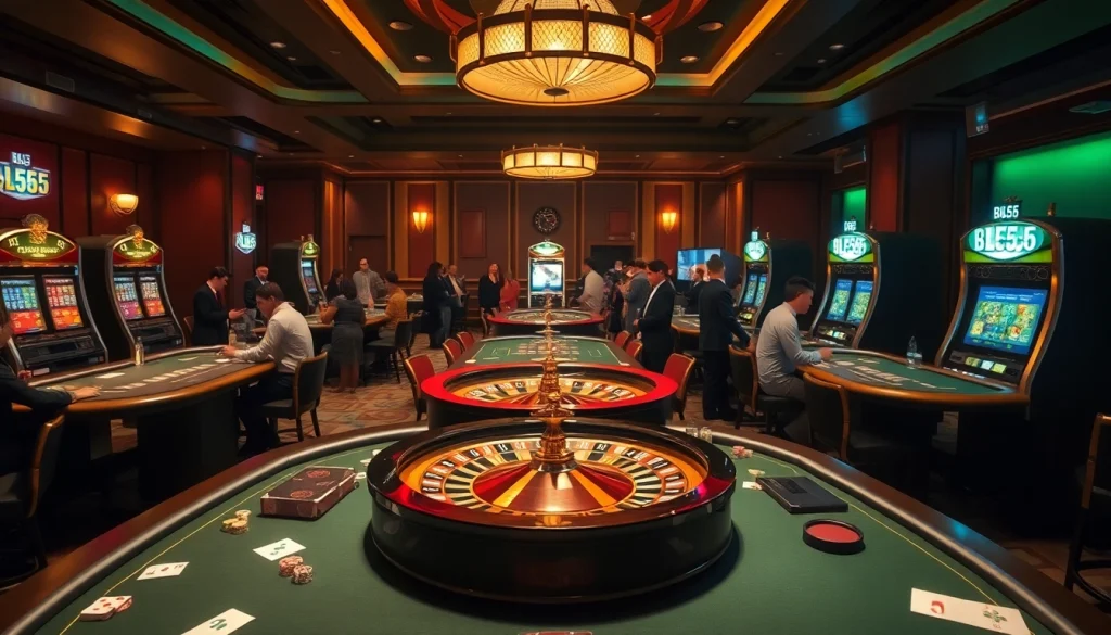 Experience the thrill of winning at BL555's luxurious casino with vibrant gaming tables.