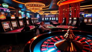 Exciting gambling action with go99 poker tables and vibrant slot machines.