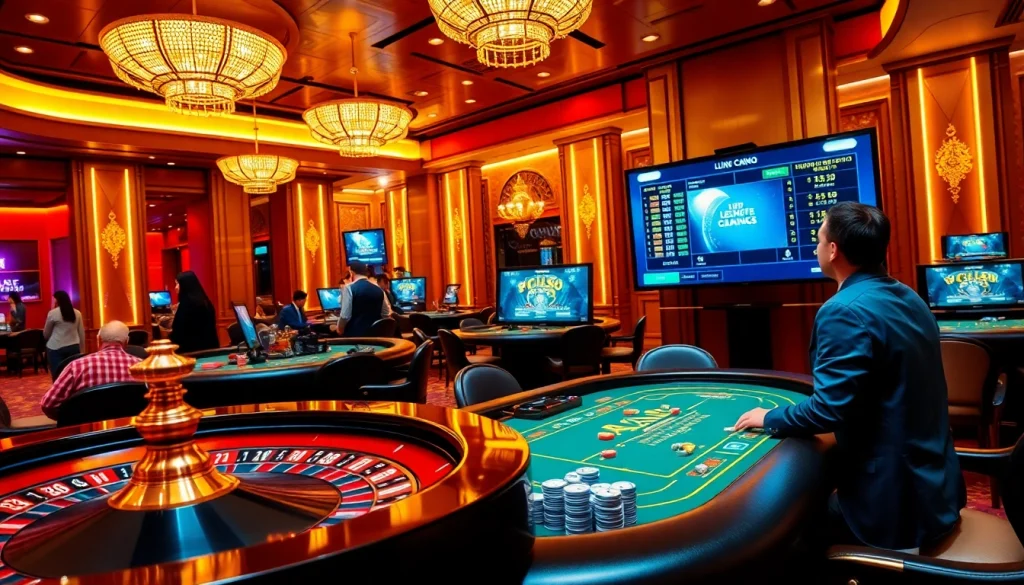Experience the excitement of nhà cái vua99 at a luxury casino featuring games like poker and roulette.