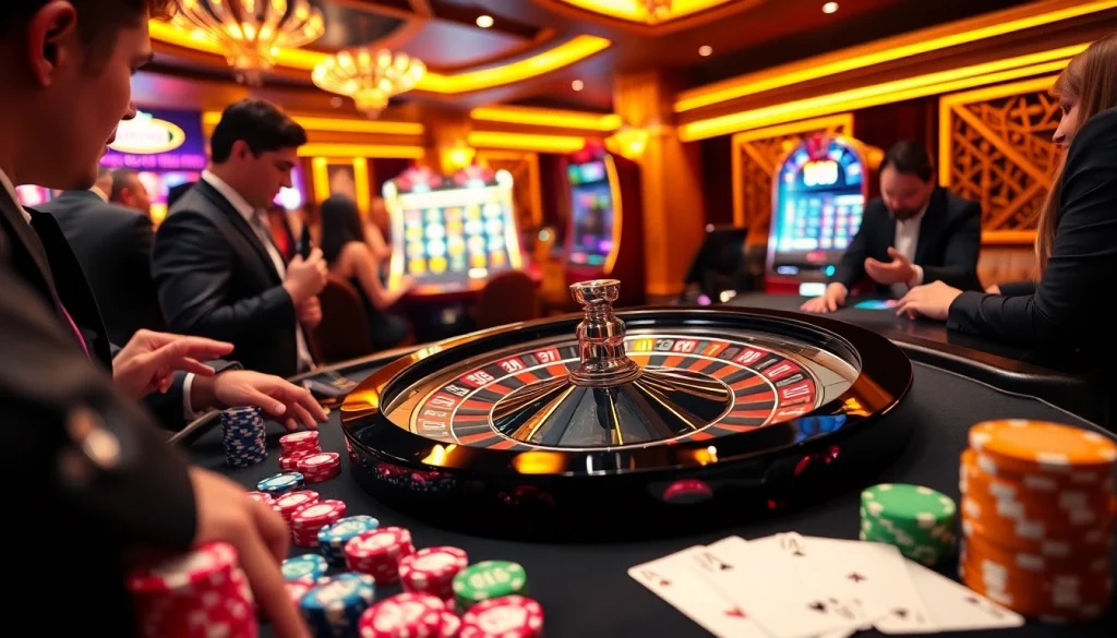 High-stakes gamblers enjoying the thrill of GO 88 at a luxurious roulette table.