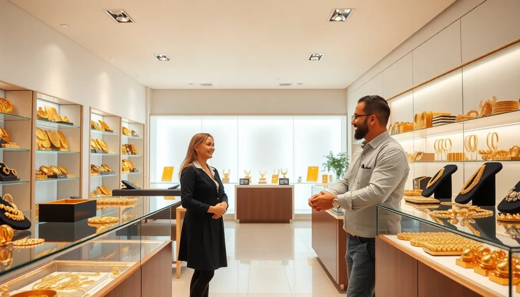 Compra oro di alta qualità in un negozio elegante e luminoso.