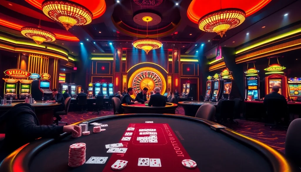 Experience high-stakes poker action and luxury at F168 casino, featuring vibrant neon lights and poker chips.
