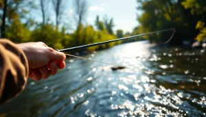 Fly fishing line in control as an angler masters their technique amidst a tranquil river setting.
