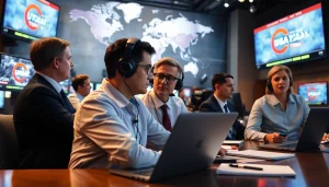 Capture the essence of Usa Today through a dynamic newsroom setup with journalists at work.