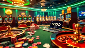 SODO casino scene showcasing vibrant gaming tables and slot machines, delivering an exciting atmosphere.