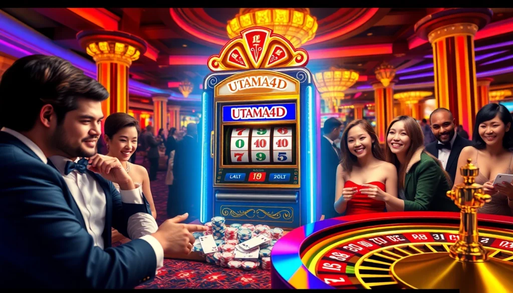 Rasakan sensasi berjudi di UTAMA4D dengan mesin slot yang berwarna-warni dan pemain yang antusias.