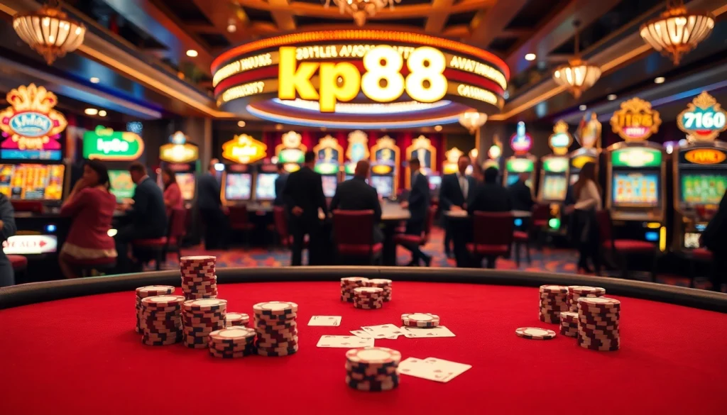 Engaging scene of players enjoying poker at kp88 casino with vibrant atmosphere.