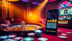 Experience high-stakes gambling excitement at https://xx88.pro/ with vibrant casino visuals of roulette and slot machines.