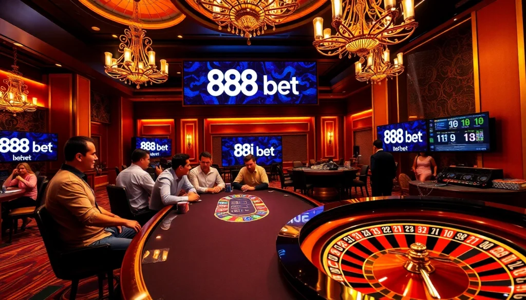 Engaging casino scene with players at a poker table, highlighting 88i bet excitement.