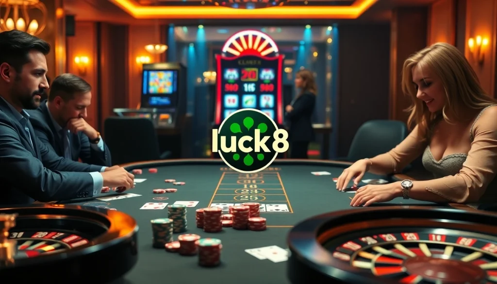 Experience thrilling poker action at Luck8 casino with vibrant chips and exciting gameplay.