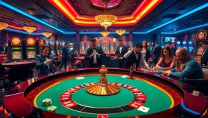 Experience the thrill of 789bet events at a luxurious casino with players enjoying roulette and poker games.
