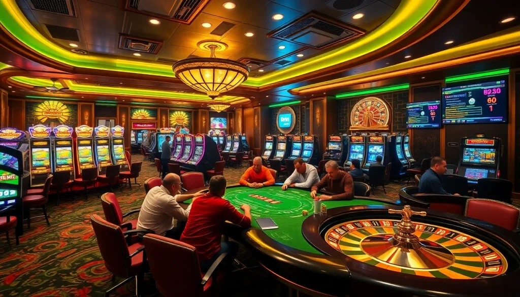 Experience thrilling moments at 5z7776 com with players at a poker table in a luxurious casino.