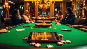 Engage in Đăng Ký S8 at a glamorous casino table full of poker chips and cards.
