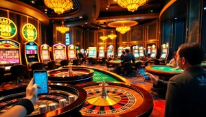 Players enjoying games at crypto online casinos, showcasing vibrant tables and slots.