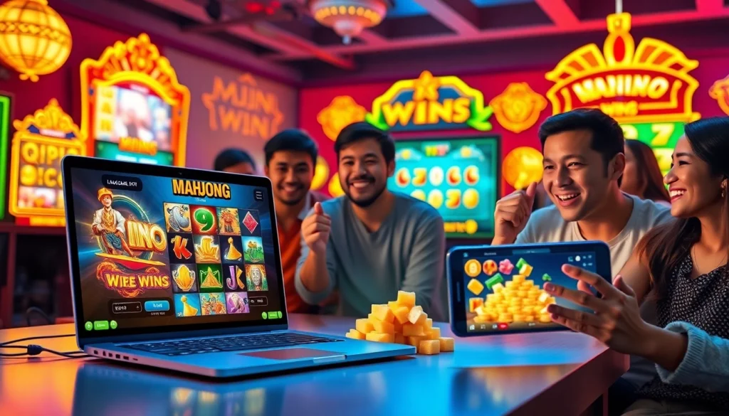 LAGAGAME77 online gaming platform with players enjoying vibrant slot games, showcasing excitement.