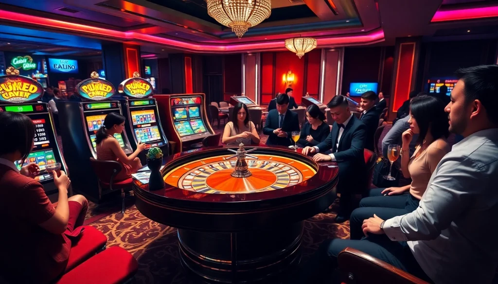 Thrilling casino experience at RR88 with roulette, chips, and excited players.
