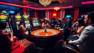 Thrilling casino experience at RR88 with roulette, chips, and excited players.