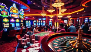 Enhance your play at 789P with a lively casino atmosphere featuring poker tables and vibrant slot machines.
