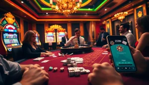 Players enjoying exciting games at a luxurious casino with the 222bd app interface visible.