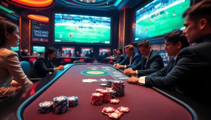 Engaging scene at the casino with bettors enjoying socolive live soccer matches.