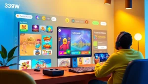 Interactive 399W online betting platform showcasing casual games and sound experiences, vibrant colors.